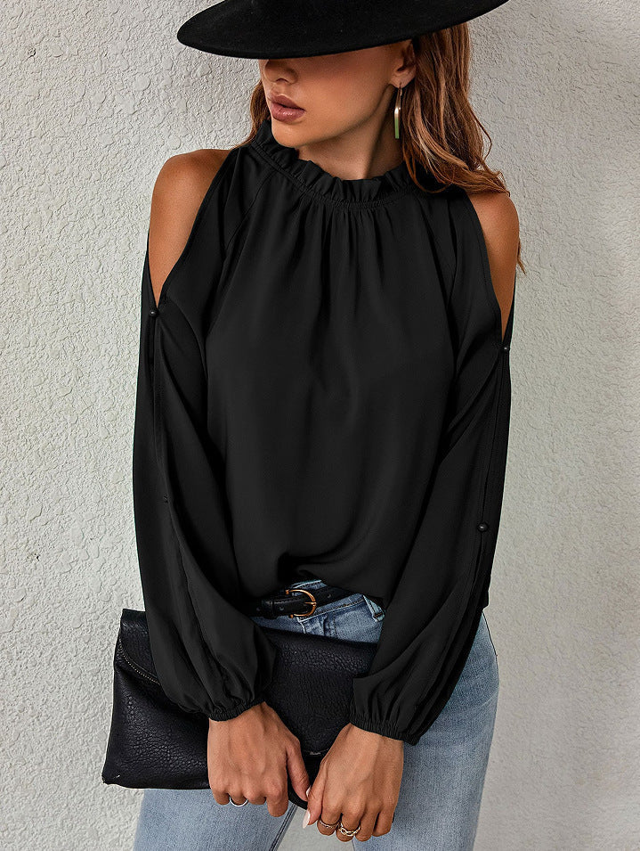 Damen Bluse mit kühlen Schulterdetails und elastischen Ärmeln – Élovi