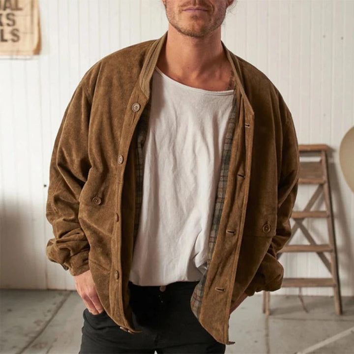 Herren lässige Wildlederjacke im Vintage-Stil mit praktischen Taschen Echoarchiv