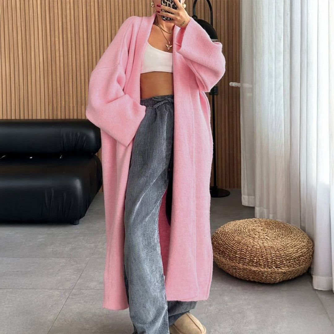 Damen extra-langer Oversize-Strickmantel mit offenem Schnitt, weiten Ärmeln und Kimonokragen – Veloura