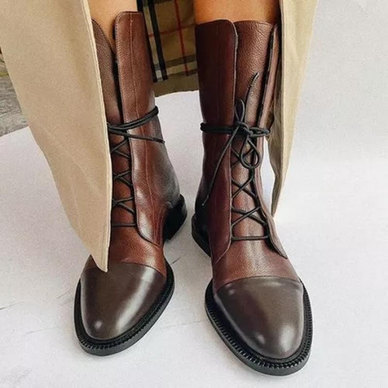 Damen  knöchelhohe Schnürstiefel mit spitzer Kappenausführung und genarbter Lederoptik Echo Archiv