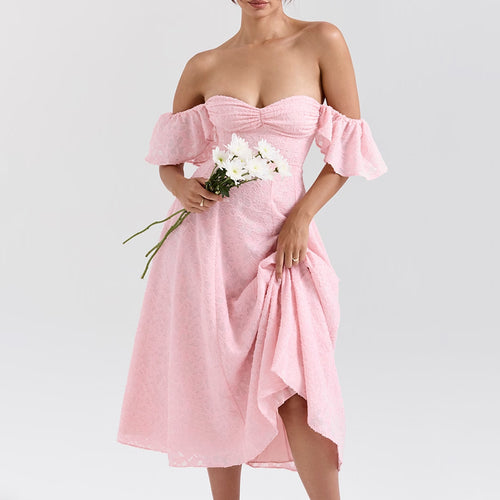 Damen Off-Shoulder Midikleid mit Rüschendetails und figurbetontem Schnitt Echo Archiv