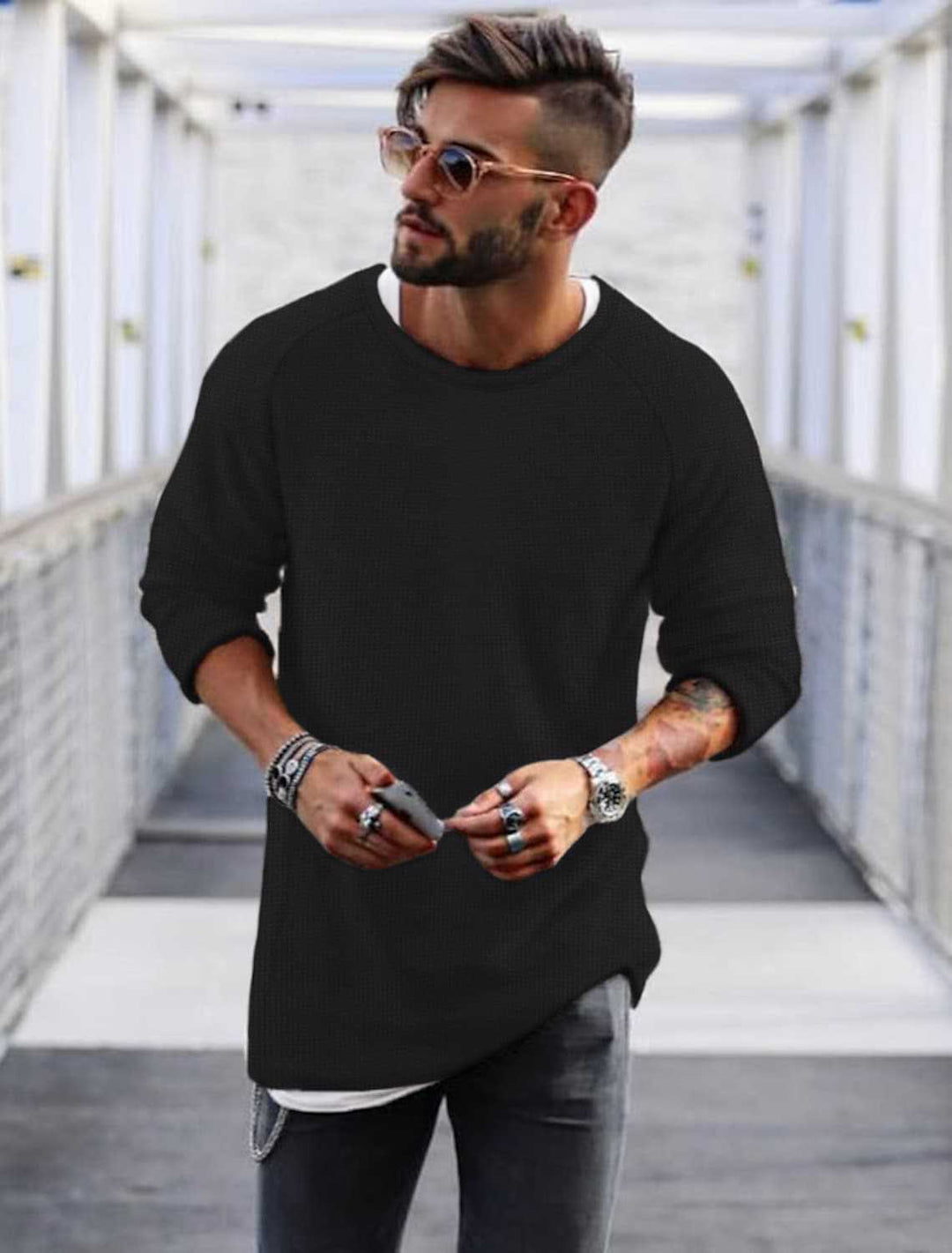 Herren lässiger Pullover mit innovativem Strickmuster Echoarchiv