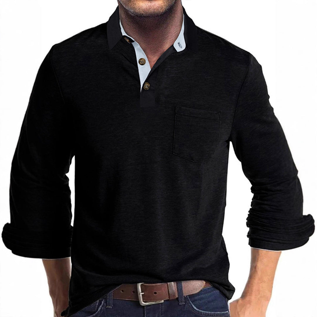 Herren lässiges Langarm-Polo mit innovativem Kragen-Design und praktischer Brusttasche Echoarchiv