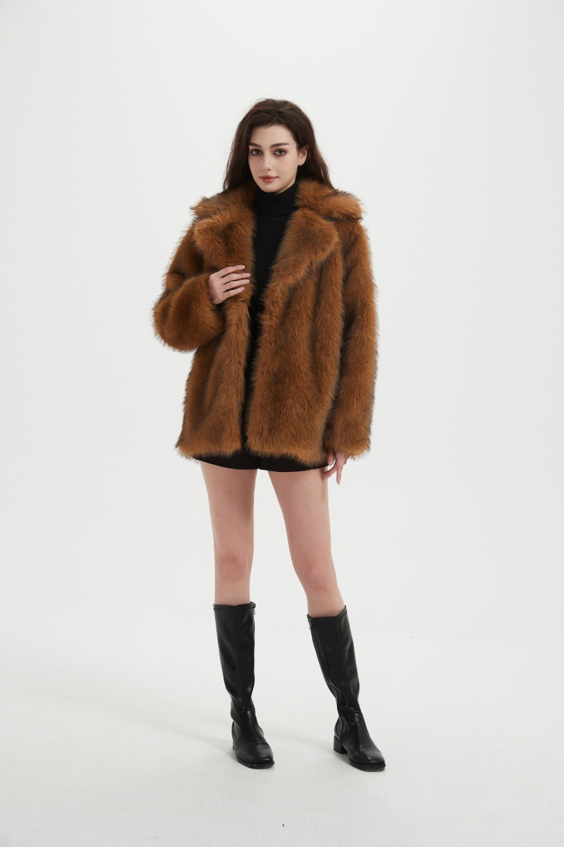 Damen Kurzer luxuriöser Kunstpelzmantel mit voluminösem Schalkragen und Boxy‑Silhouette Echo Archiv