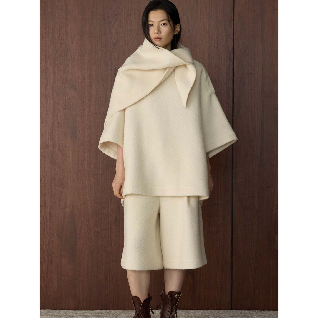 Damen Cape-Poncho aus Wollmix mit überlappendem Loop-Kragen Echoarchiv