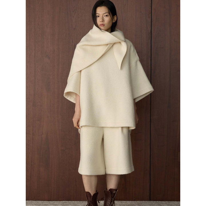 Damen Cape-Poncho aus Wollmix mit überlappendem Loop-Kragen Echoarchiv