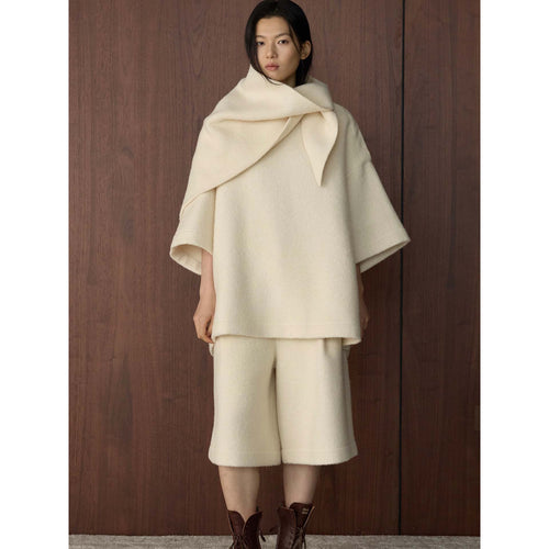 Damen Cape-Poncho aus Wollmix mit überlappendem Loop-Kragen Echoarchiv