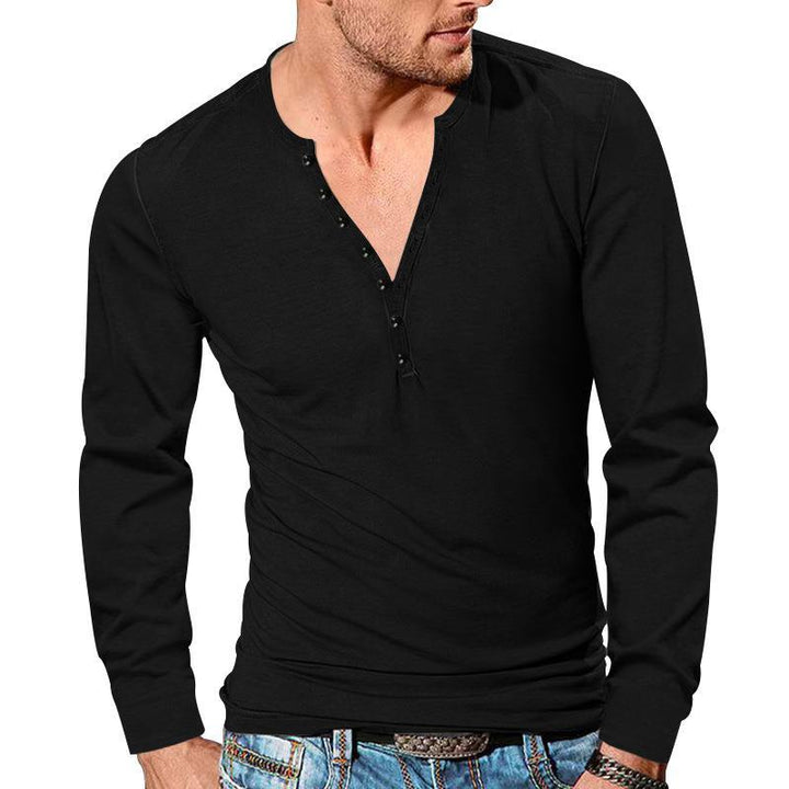 Herren Langarm-Henley-Shirt mit strukturierter Oberfläche und modischer Knopfleiste Echoarchiv