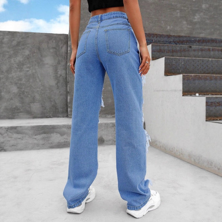 Damen stark zerrissene Flared-Jeans mit weitem Bein und aufgerissenen Einsätzen Echo Archiv