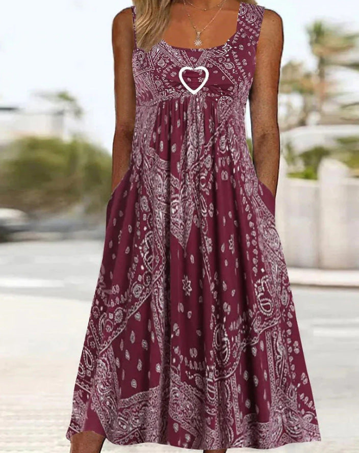 Damen nan Boho-Midikleid mit Paisley-Print, Empire-Schnitt und Seitentaschen Echo Archiv