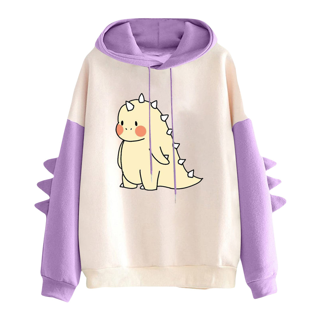 Damen Kapuzenpullover mit niedlichem Dinosaurier-Print und dreidimensionalen Ärmeldetails – Auréline