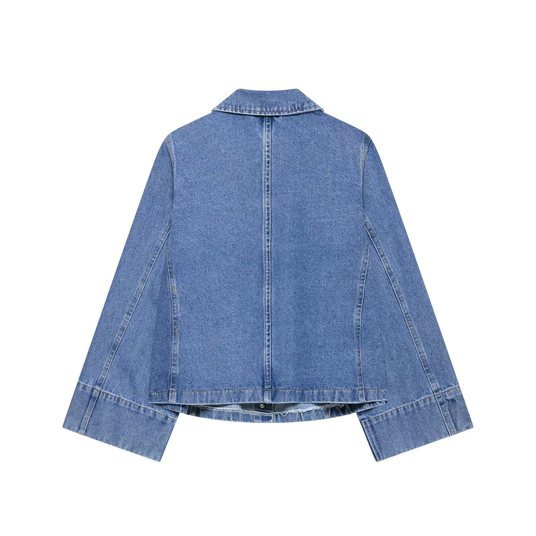 Damen Oversize-Jeansjacke mit Hemdkragen und großen aufgesetzten Taschen Echo Archiv