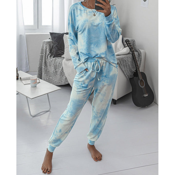 Damen Lässiger Tie-Dye Lounge-Jumpsuit mit Kordelzug und Eingrifftaschen – Solévia