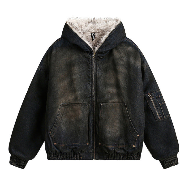 Herren Gefütterte Bomberjacke mit Teddyfutter, Kapuze und Used-Finish Echo Archiv