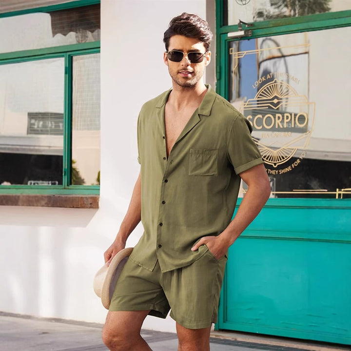 Herren lässiges Kurzarmhemd und Shorts Set mit praktischem Design Echoarchiv