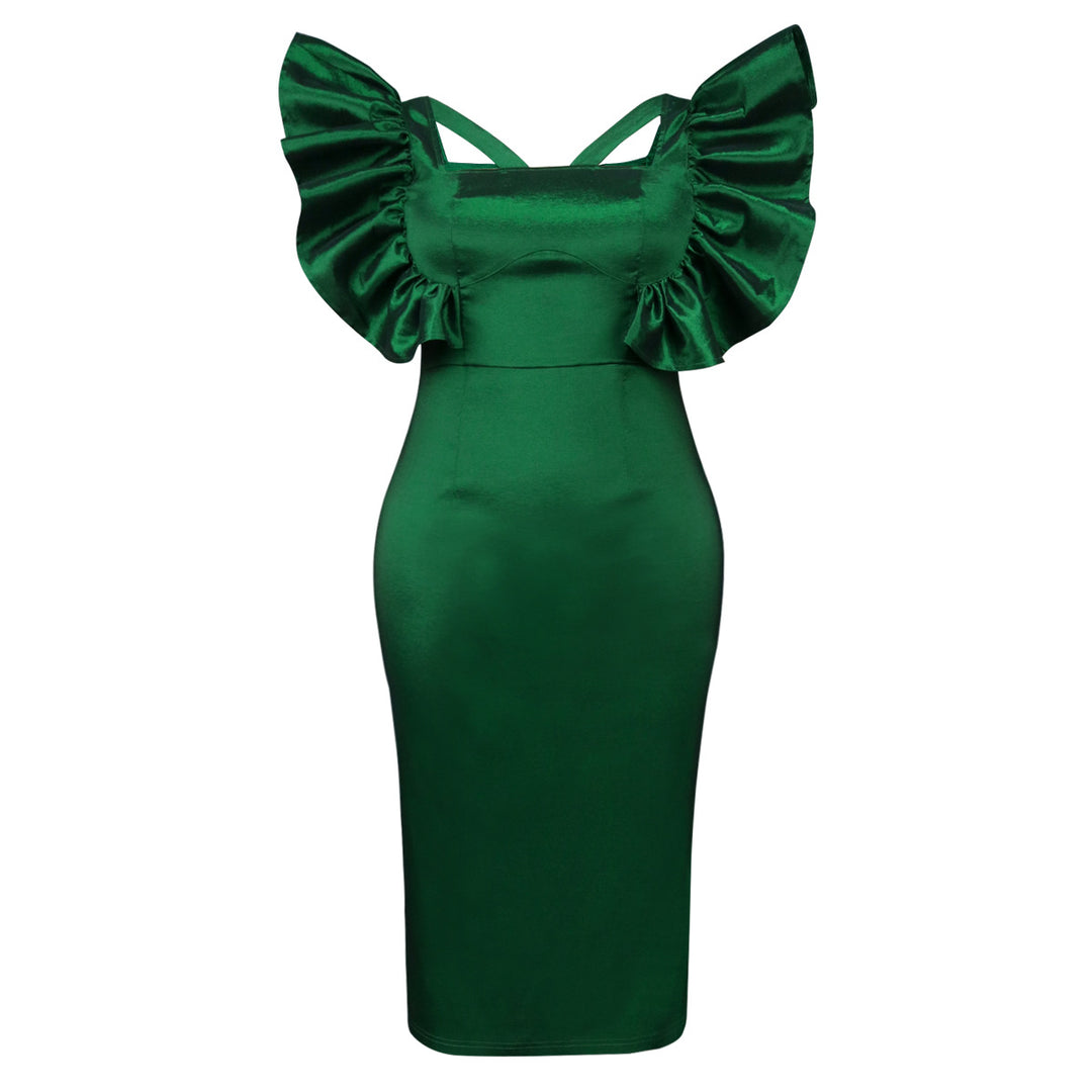 Damen Elegantes Maxikleid mit voluminösen Rüschenärmeln Echo Archiv