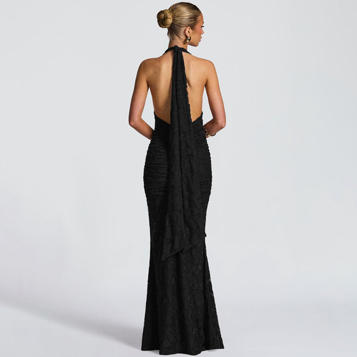 Damen Elegantes Maxikleid mit tiefem V-Ausschnitt und strukturierter Raffung Echo Archiv