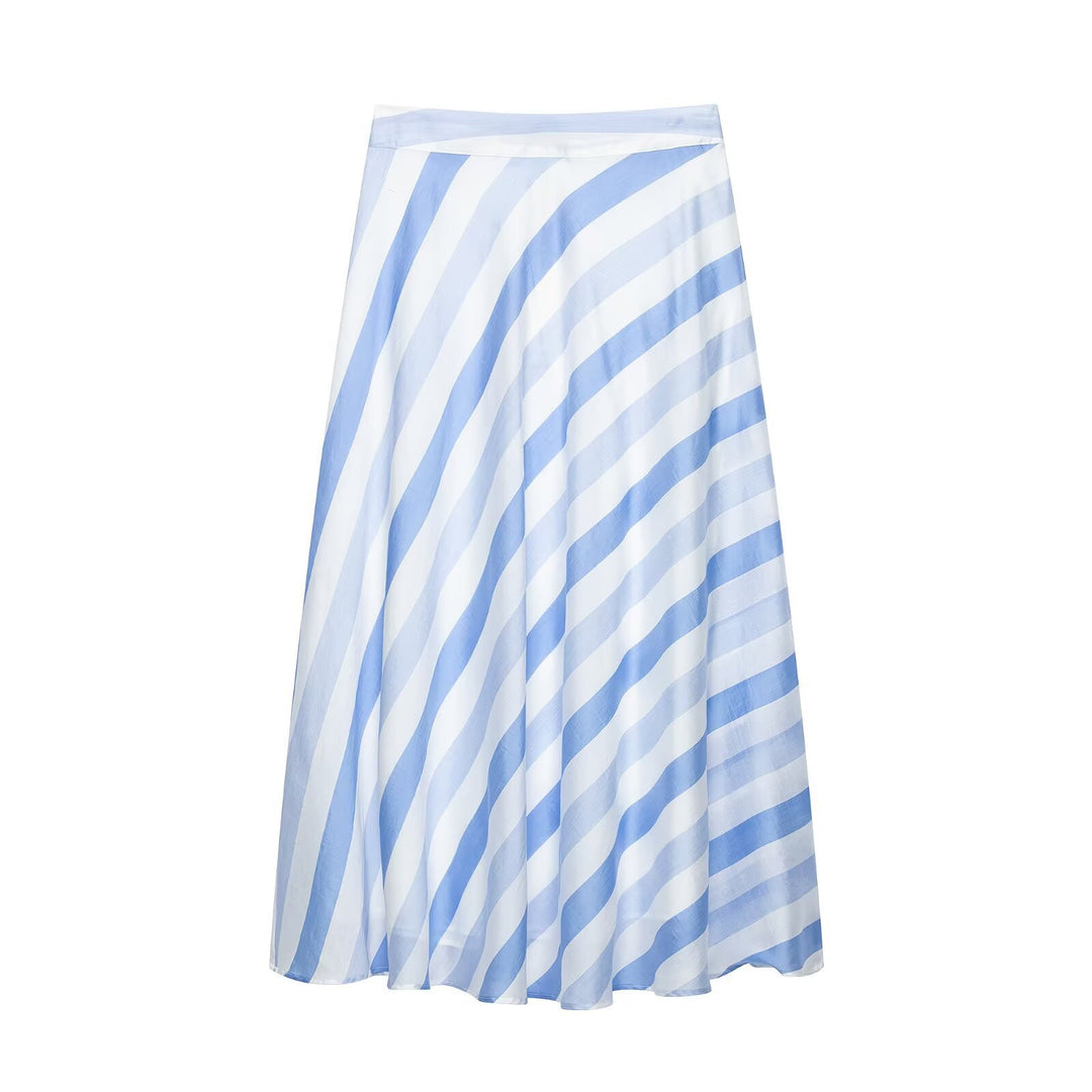 Damen Diagonal gestreifter A-Linien Midirock aus Chiffon mit hohem Bund und seitlichem Reißverschluss Echo Archiv