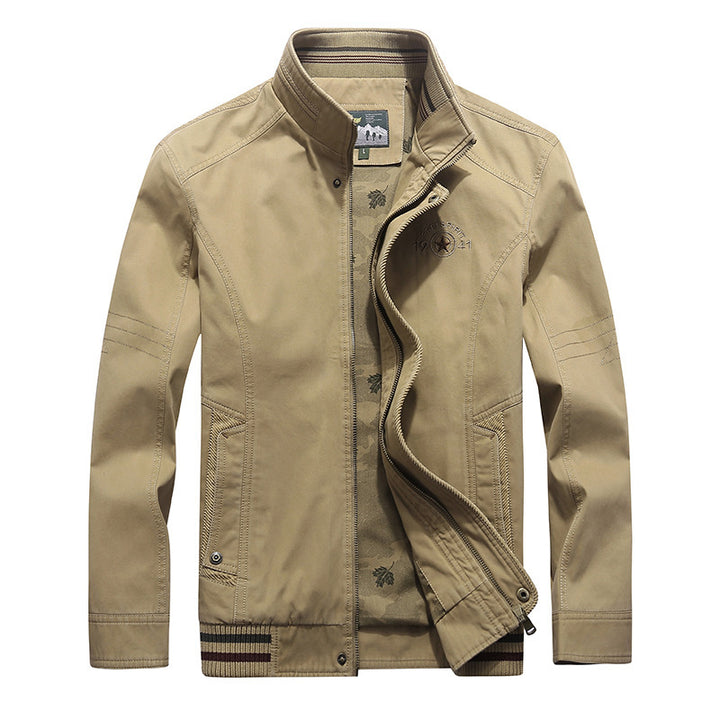 Herren Canvas-Blouson mit Stehkragen, Camouflage-Innenfutter und gestreiftem Rippbund – Taviero