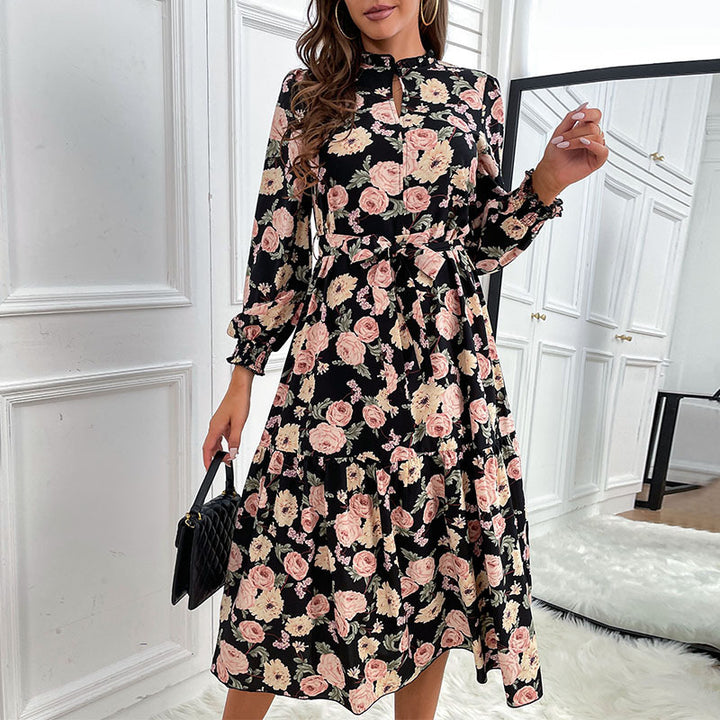 Damen Blumenkleid mit Rüschen und langen Ärmeln Echo Archiv