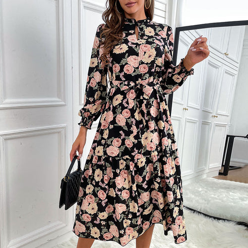 Damen Blumenkleid mit Rüschen und langen Ärmeln Echo Archiv
