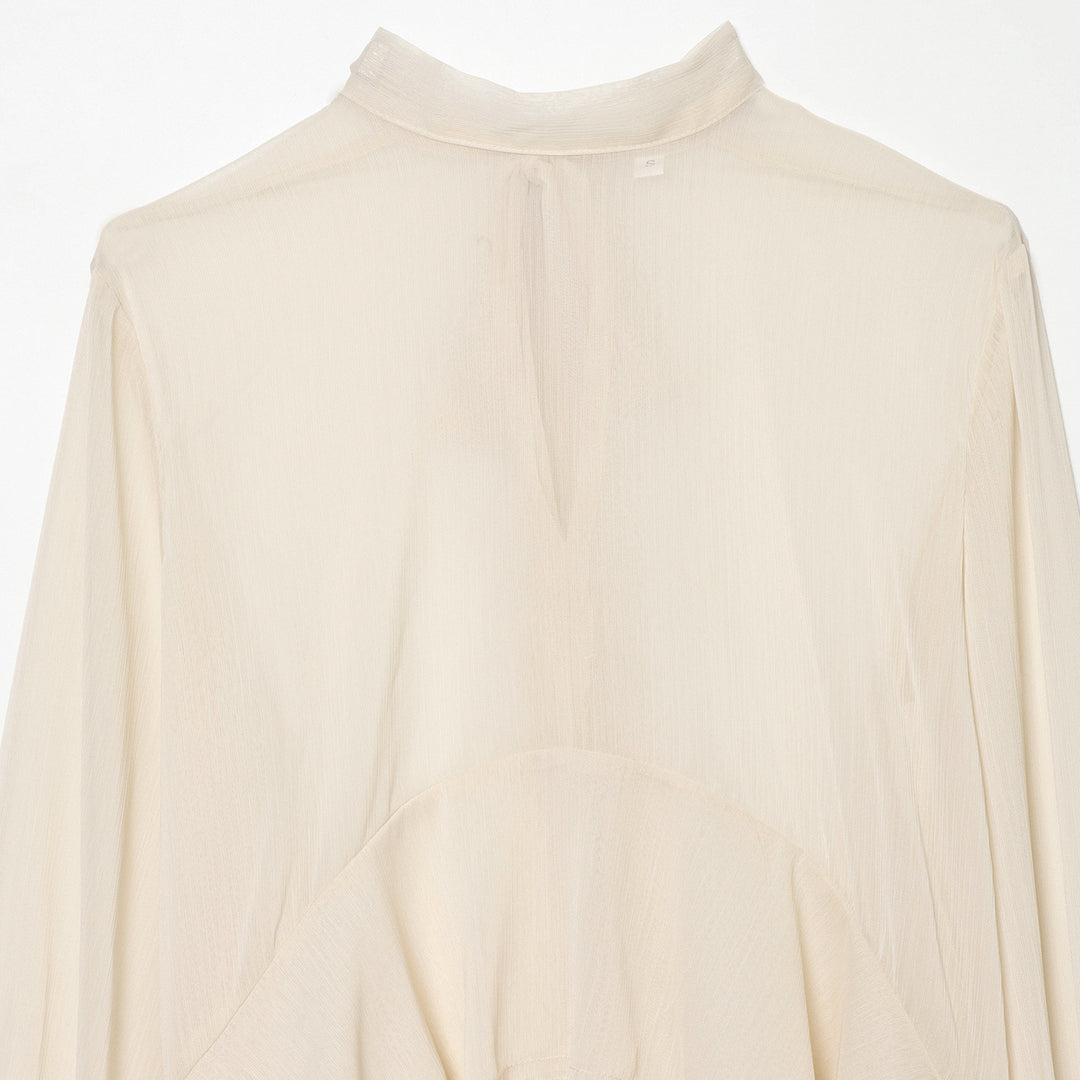 Damen nan transparente Chiffonbluse mit Schleifenkragen, Volantärmeln und Schößchen Echo Archiv