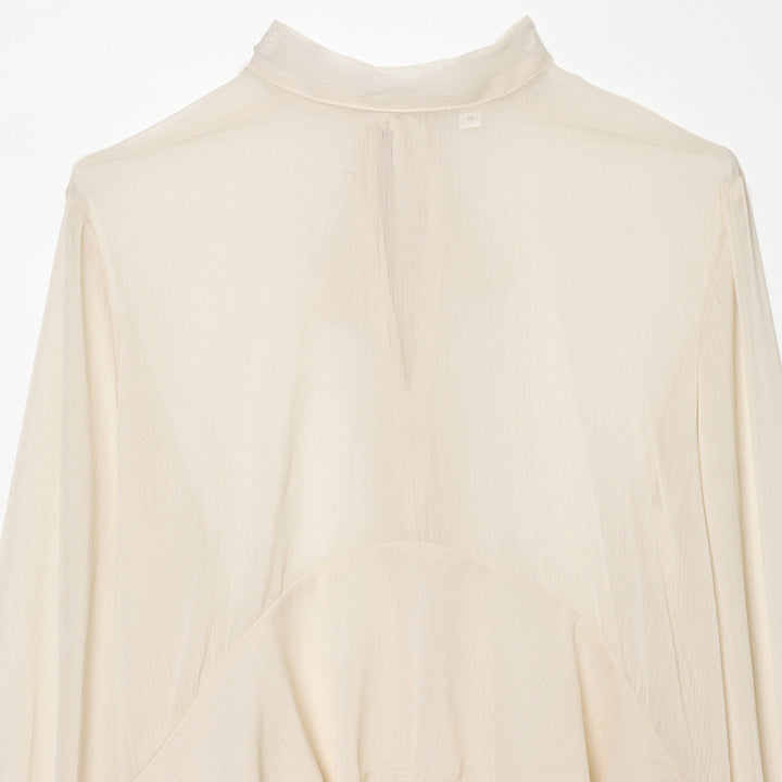Damen nan transparente Chiffonbluse mit Schleifenkragen, Volantärmeln und Schößchen Echo Archiv