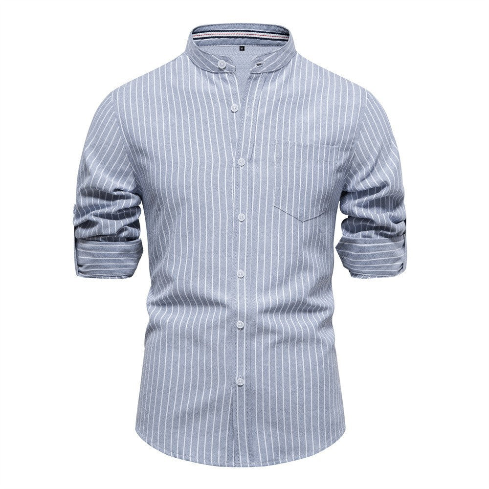 Herren gestreiftes Hemd im modischen Henley-Stil mit Brusttasche und rollbaren Ärmeln Echoarchiv