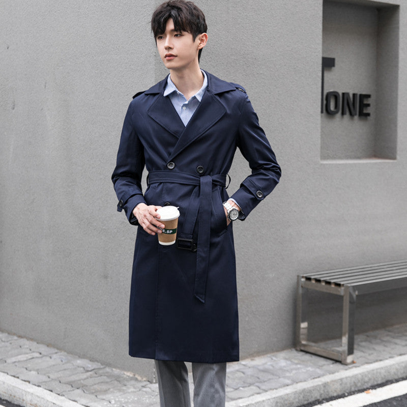 Herren Wasserabweisender Trenchcoat mit Doppelreihe, klassischem Revers und Taillengürtel Echoarchiv