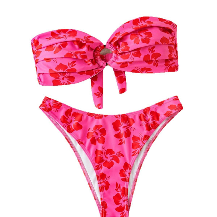 Damen Bandeau-Bikini-Set mit verziertem Knoten und floralem Muster Echo Archiv
