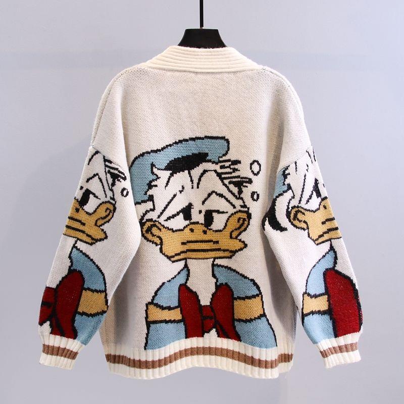 Damen Oversize-Strickcardigan mit Comic-Jacquardmuster und aufgesetzten Taschen – Veloura