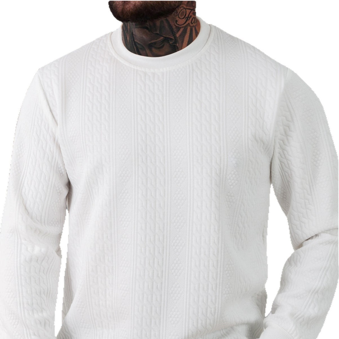 Herren texturiertes Rundhals-Sweatshirt mit feiner Waffelstruktur und gerippten Bündchen – Marzano