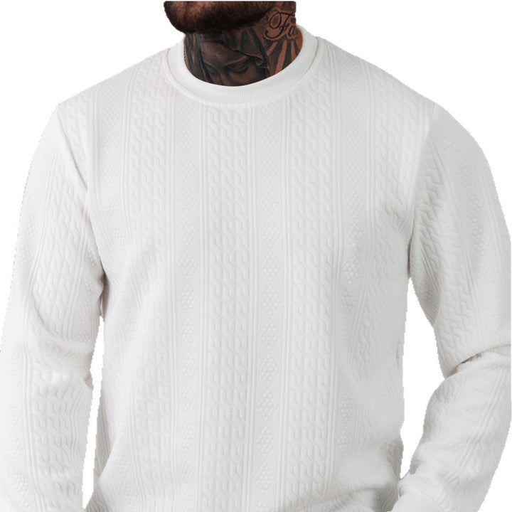 Herren texturiertes Rundhals-Sweatshirt mit feiner Waffelstruktur und gerippten Bündchen – Marzano