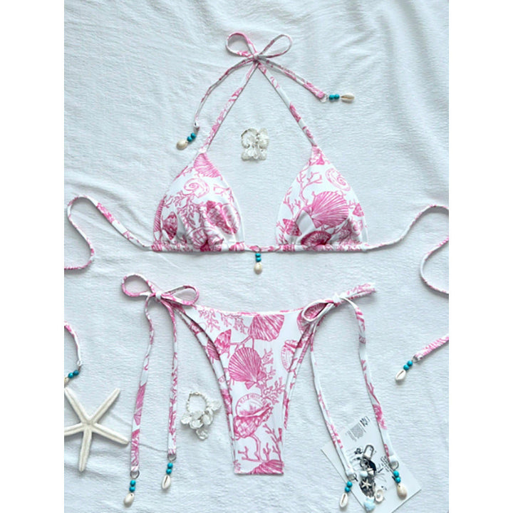 Damen Triangel-Bikini mit verspieltem Muschelmuster und schicker Knotendetail Echo Archiv