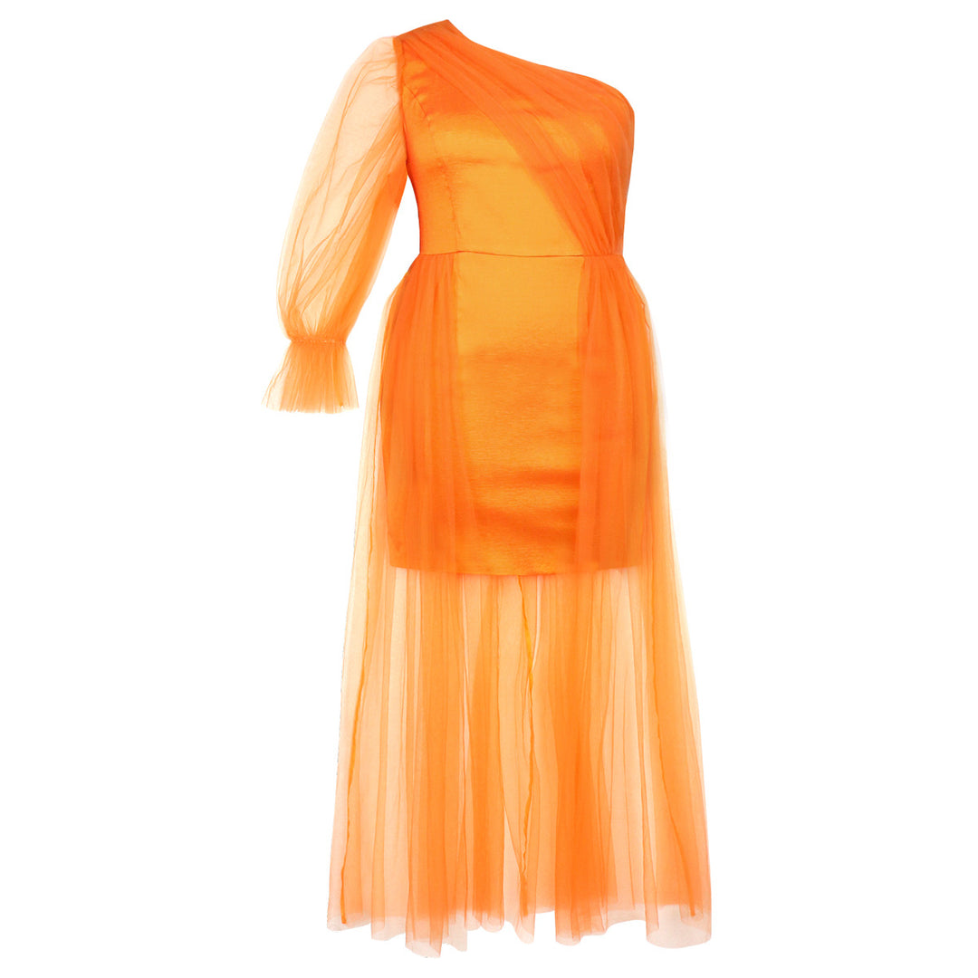 Damen elegantes One-Shoulder Kleid mit transparentem Tüllüberwurf Echo Archiv