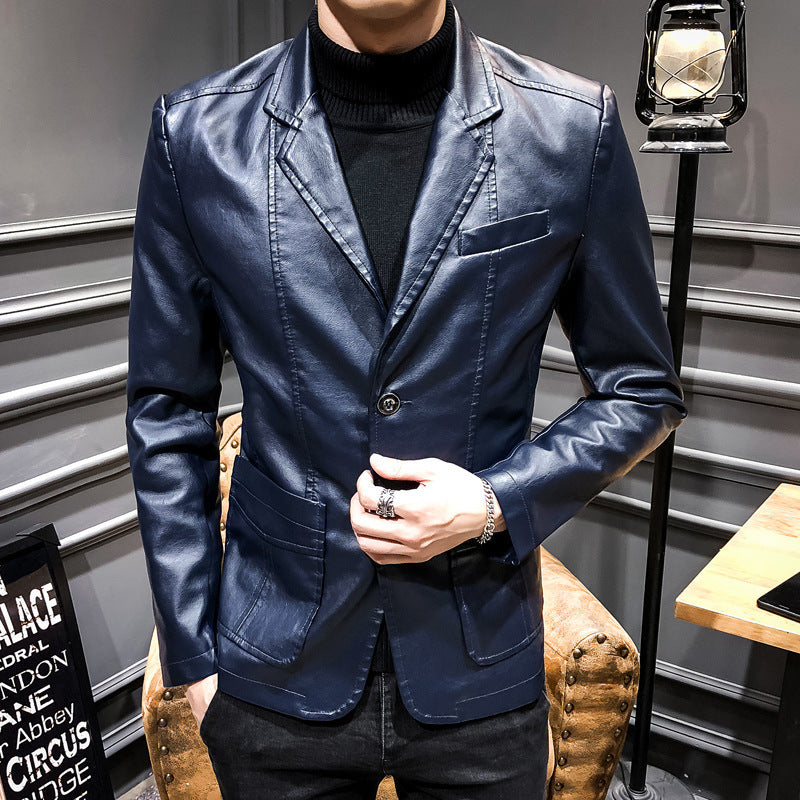 Herren Lederblazer im Slim-Fit mit Reverskragen und Zwei-Knopf-Front Echoarchiv
