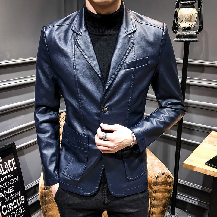 Herren Lederblazer im Slim-Fit mit Reverskragen und Zwei-Knopf-Front Echoarchiv
