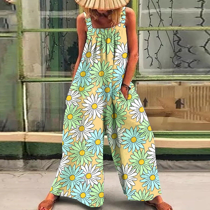 Damen lässiger Jumpsuit mit floralem Muster und weitem Schnitt Echoarchiv