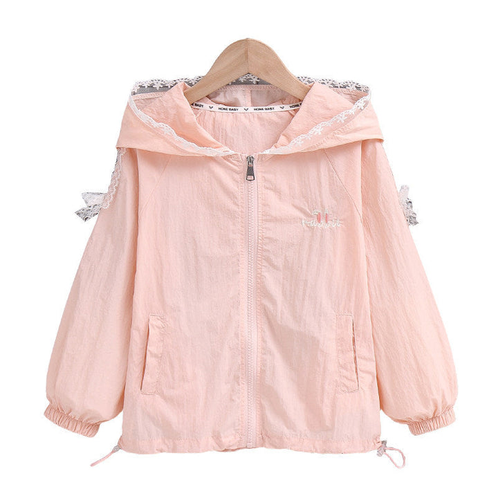 Damen nan leichte Kapuzenjacke mit Spitzenbesatz und niedlicher Stickerei Echo Archiv