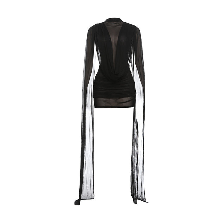 Damen elegantes Wickeloberteil mit tiefem V-Ausschnitt und langen Ärmeln Echo Archiv