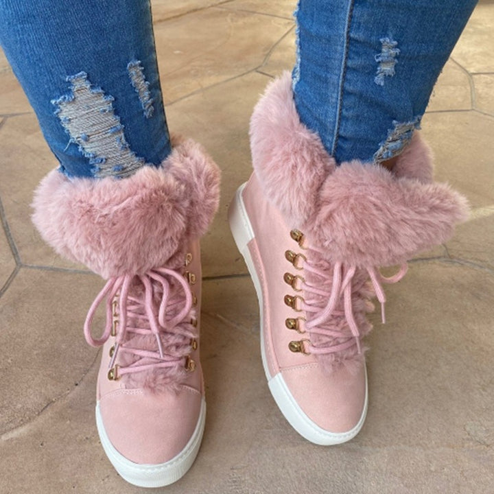 Damen Gefütterte High-Top Sneaker-Boots mit Kunstfellkragen und dekorativer Schnürung Echo Archiv