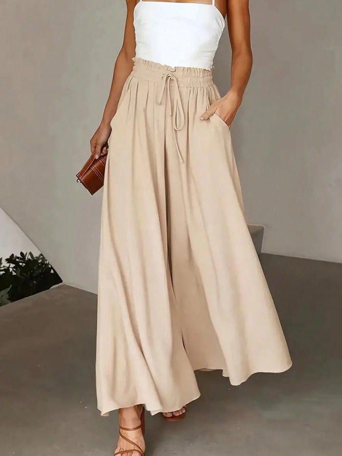 Damen nan fließende Palazzo-Hose mit Paperbag-Taille und tiefen Eingrifftaschen Echo Archiv