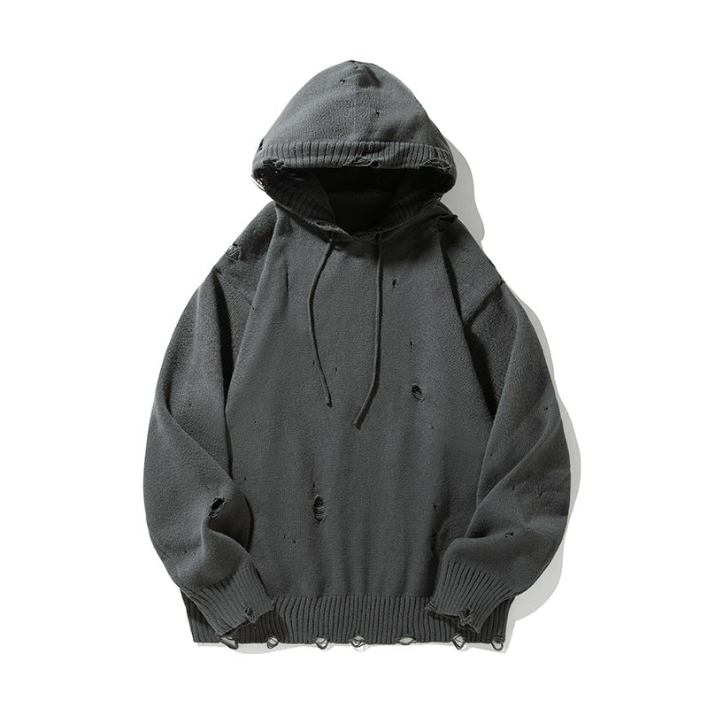 Unisex Oversize Strick‑Kapuzenpullover im Destroyed‑Look Echo Archiv