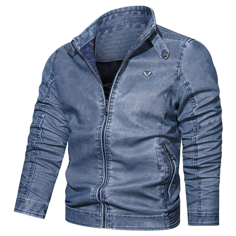 Herren Vintage-Kunstleder-Pilotenblouson mit verstellbarem Stehkragen und Reißverschlusstaschen Echo Archiv