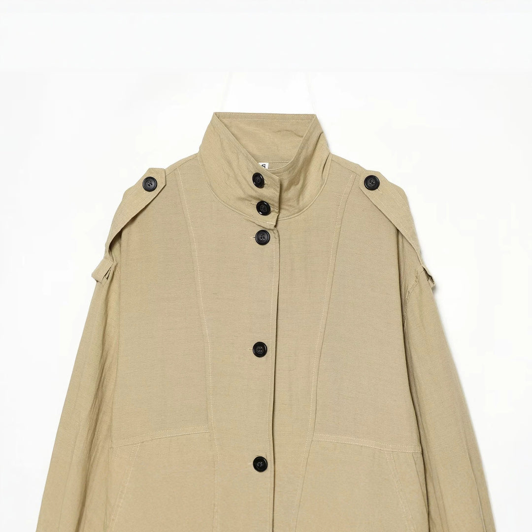Damen Oversize Cropped Utility‑Jacke mit hohem Stehkragen, Schulterklappen und Tunnelzug Echo Archiv