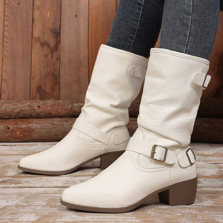 Damen Stiefeletten mit mittelhohem Blockabsatz und lässigem Slouch-Schaft Echo Archiv