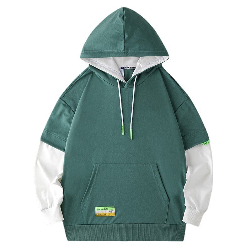 Herren Oversize-Lagenlook Kapuzenpullover mit Kontrastärmeln und Kängurutasche Echo Archiv