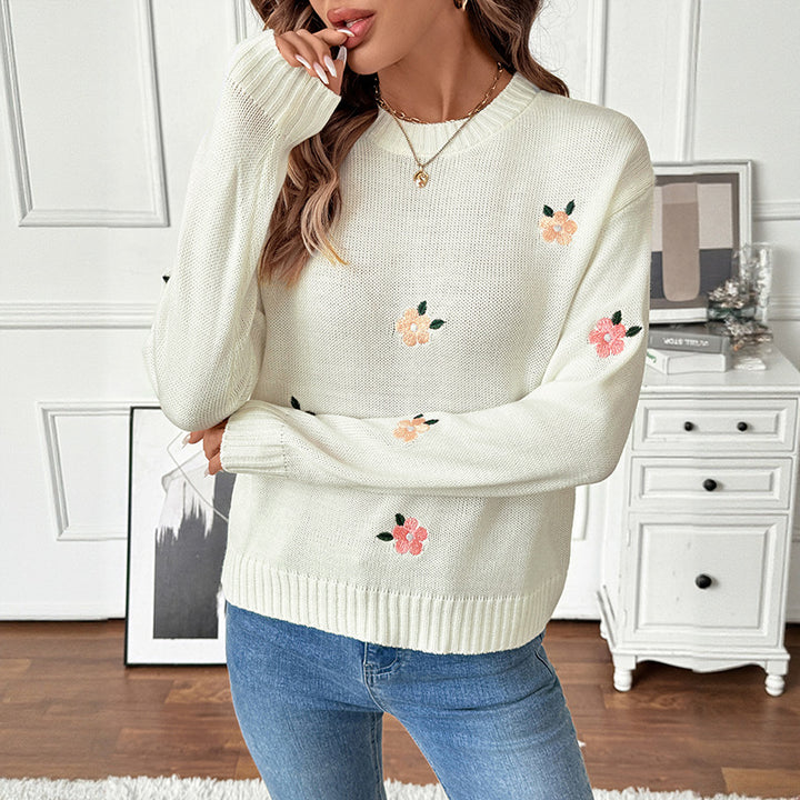 Damen Verspielter Strickpullover mit floralen Akzenten Echo Archiv