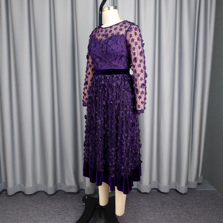Damen elegantes A-Linien Abendkleid mit floralen Spitzenapplikationen Echo Archiv