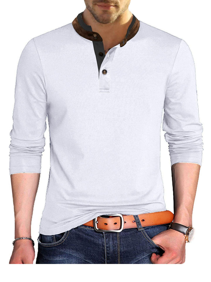 Herren Stilvolles Langarmshirt mit Henley-Kragen und dekorativen Knöpfen Echoarchiv